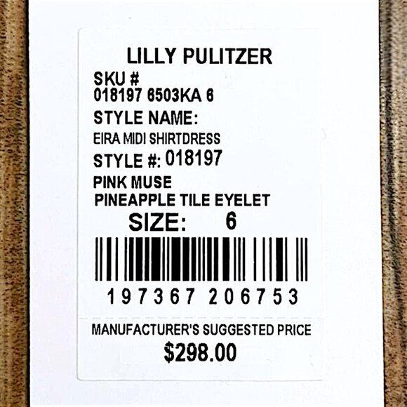 Lilly Pulitzer Eira Midi Shirtdress in Pink Muse/Pineapple Eyelet NWT - Size 6 - Picture 7 of 8